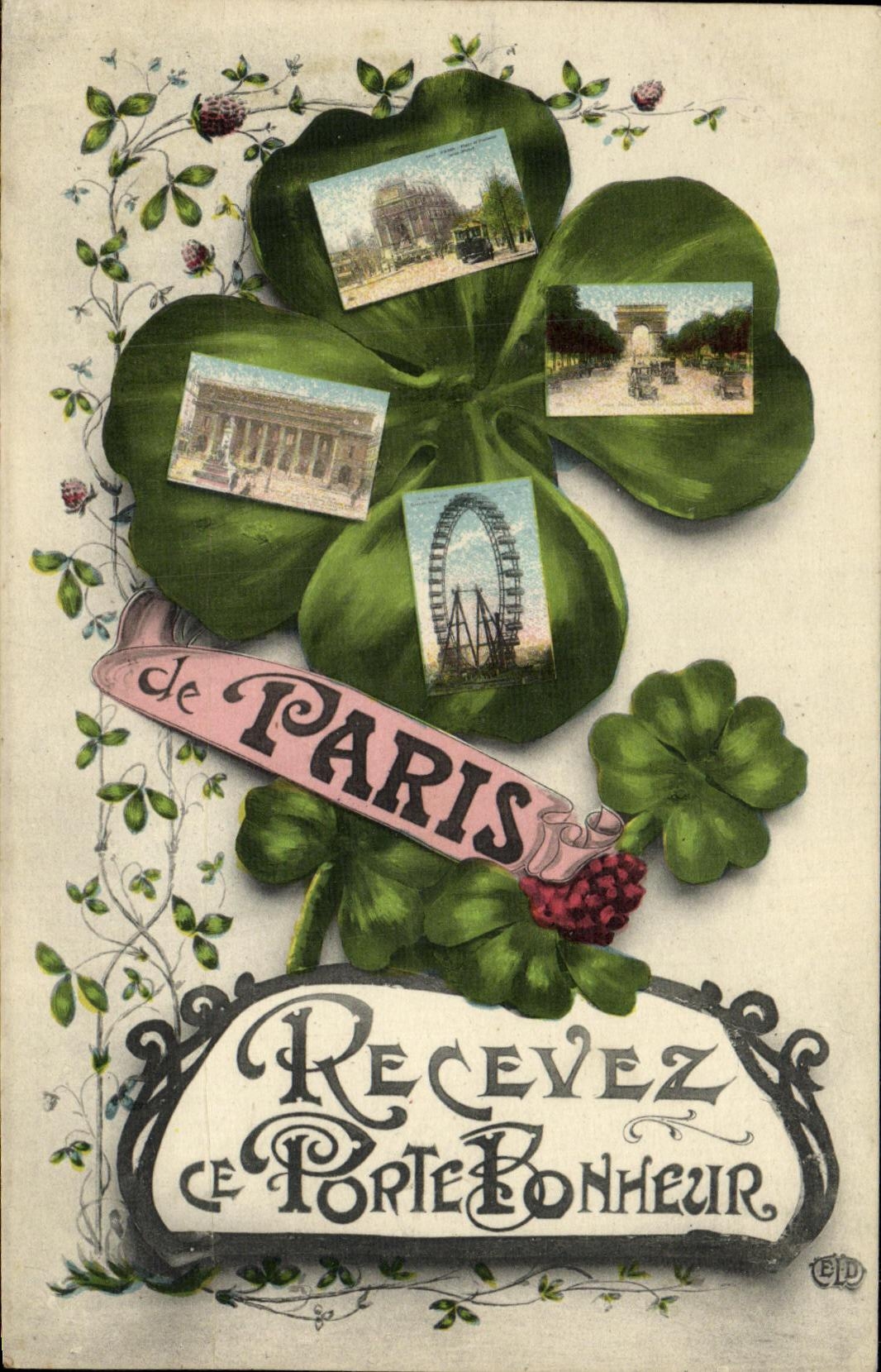 CPA Paris Recevez ce Porte Bonheur Trefle