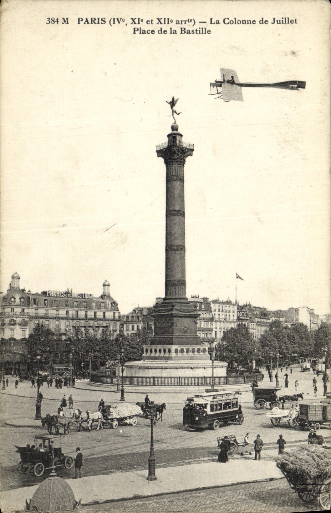 VINTAGE POSTCARD Paris the Column of July Places Bastille Plane