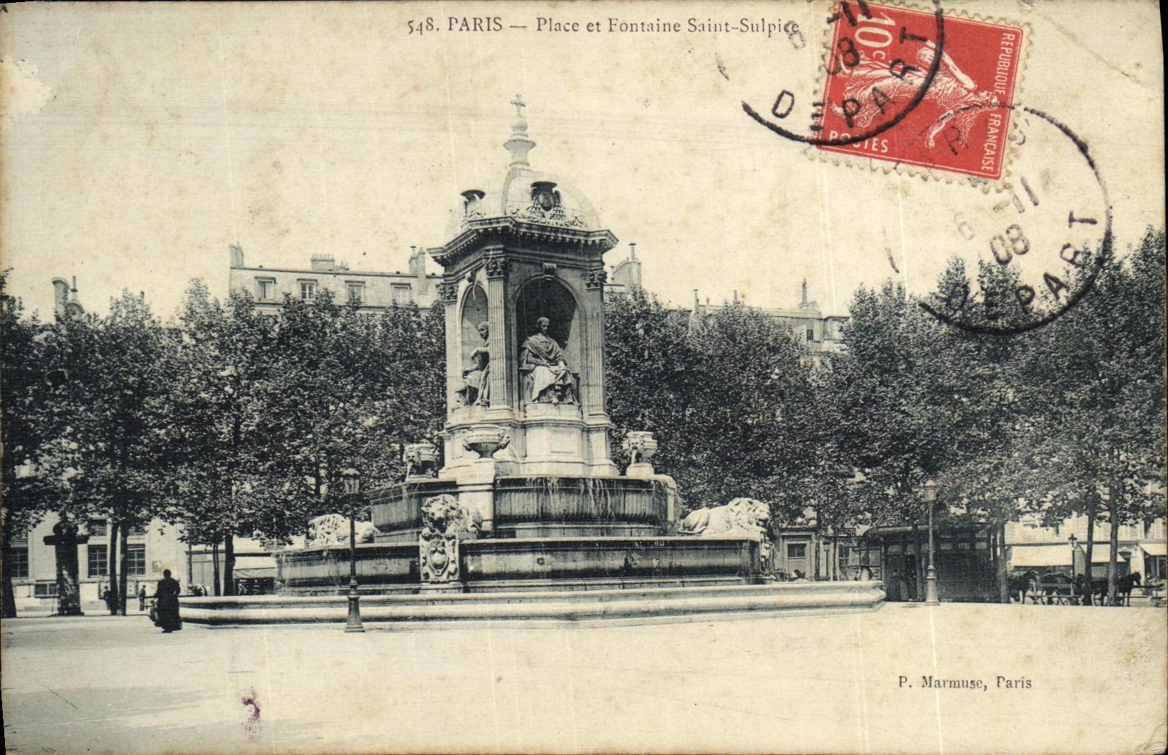 VINTAGE POSTCARD Paris Places and Fountain Sulpice Saint