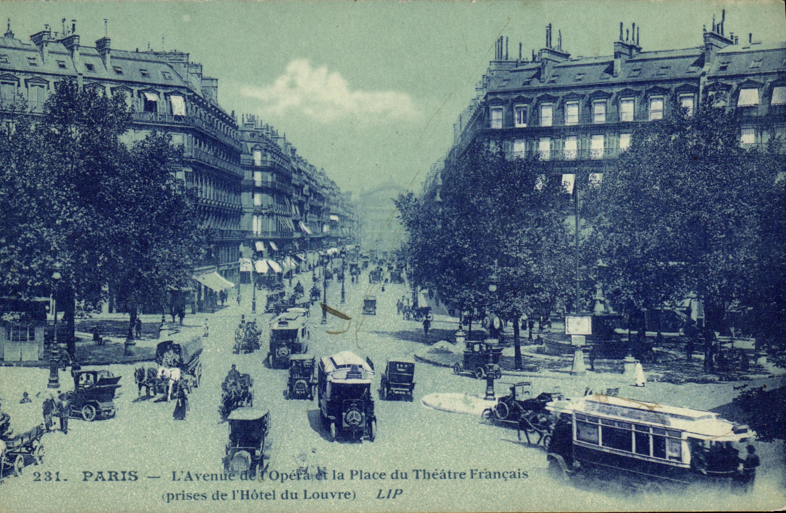 VINTAGE POSTCARD Paris L Avenue of L Operated and the Place of the French Theater