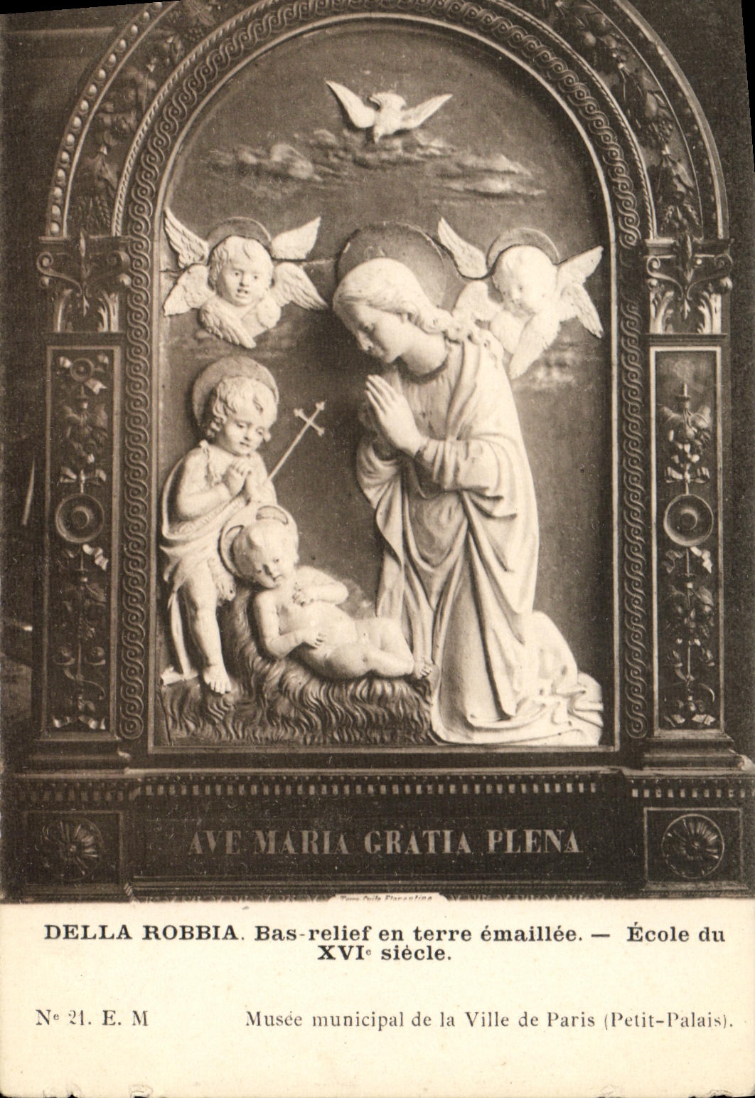 VINTAGE POSTCARD Della Low Robbia ground relief emaillee School of XVl E century municipal Museum of the Town of Paris