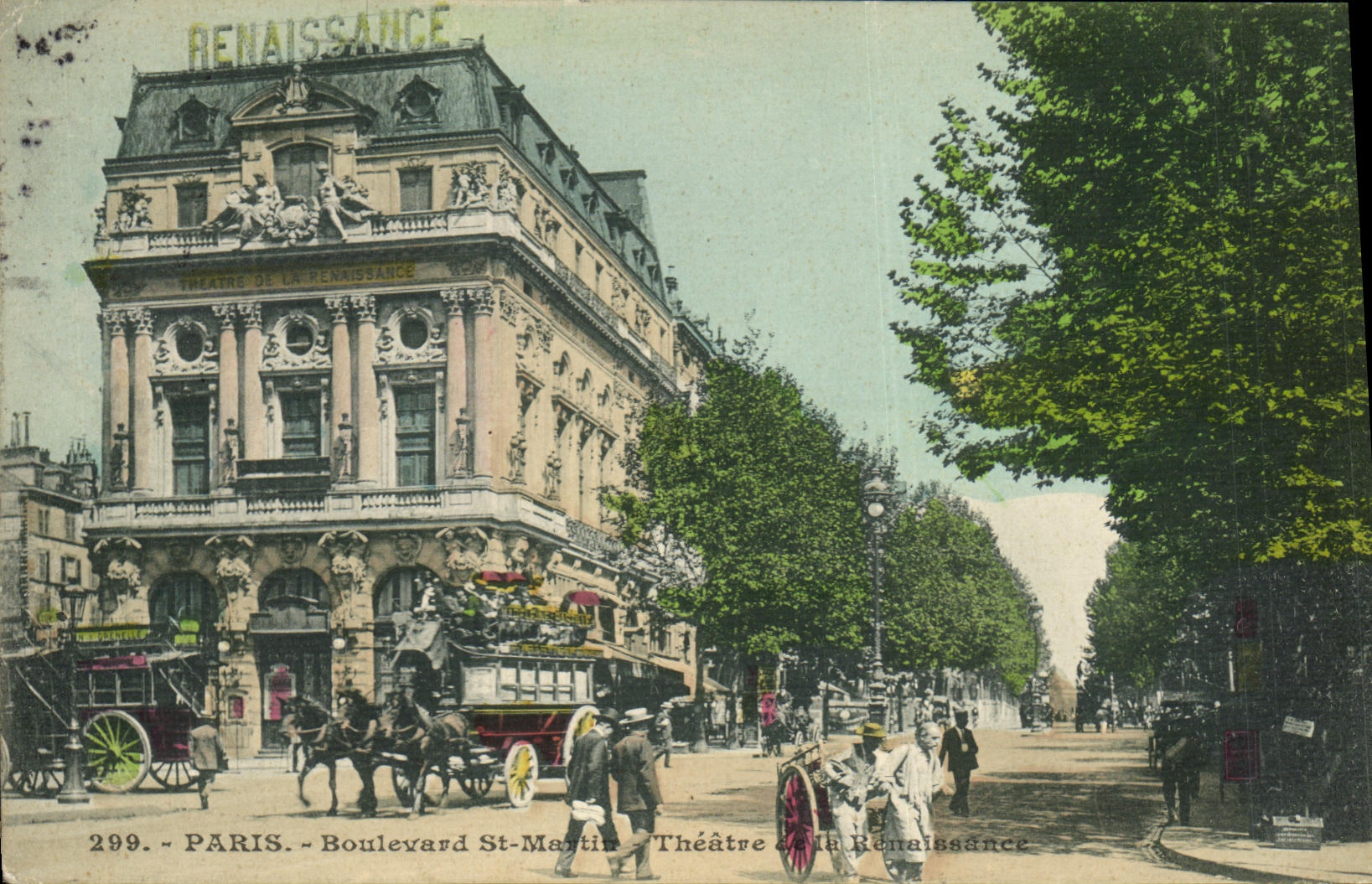VINTAGE POSTCARD Paris Boulevard St Martin Theater of Renaissance