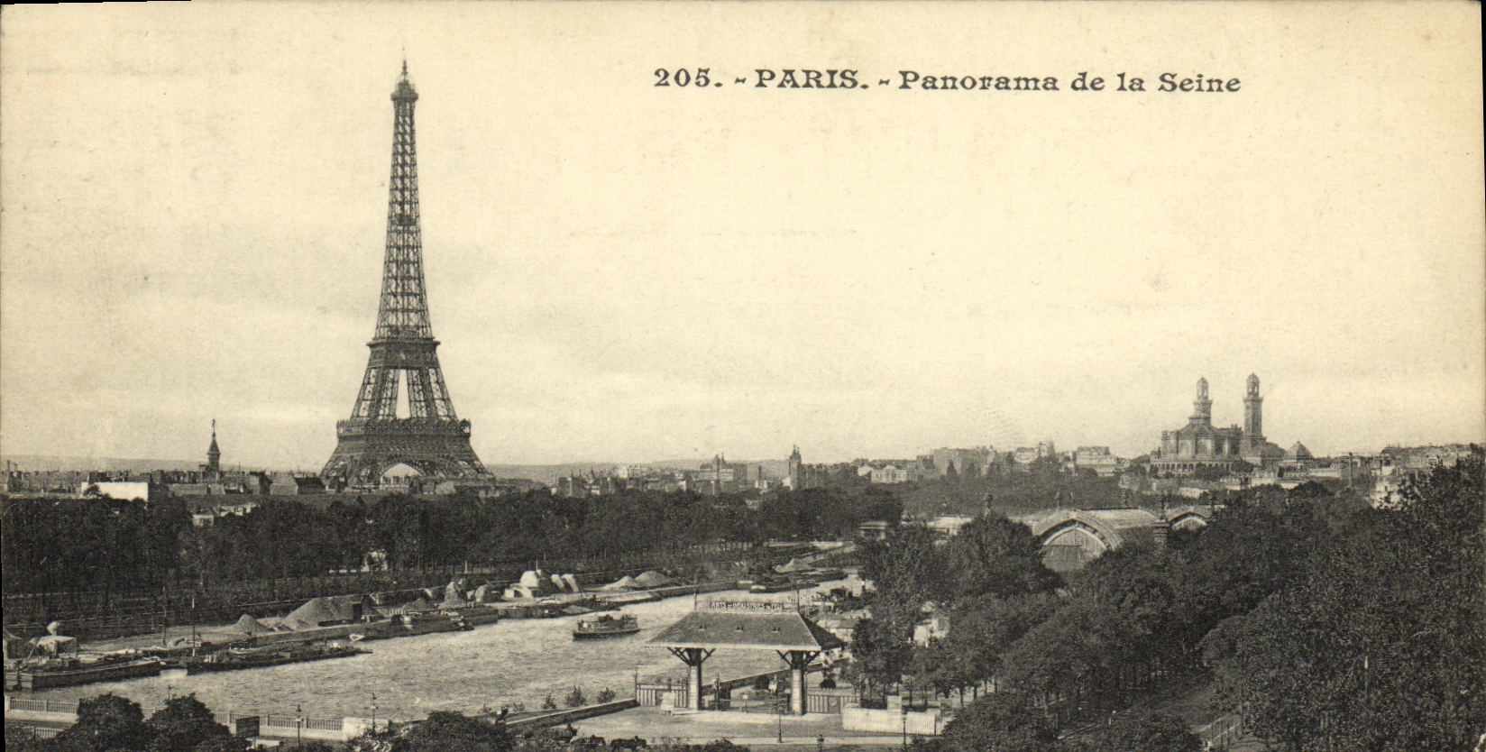 Panorama de Paris de la POSTAL de la VENDIMIA de la torre Eiffel de Seine