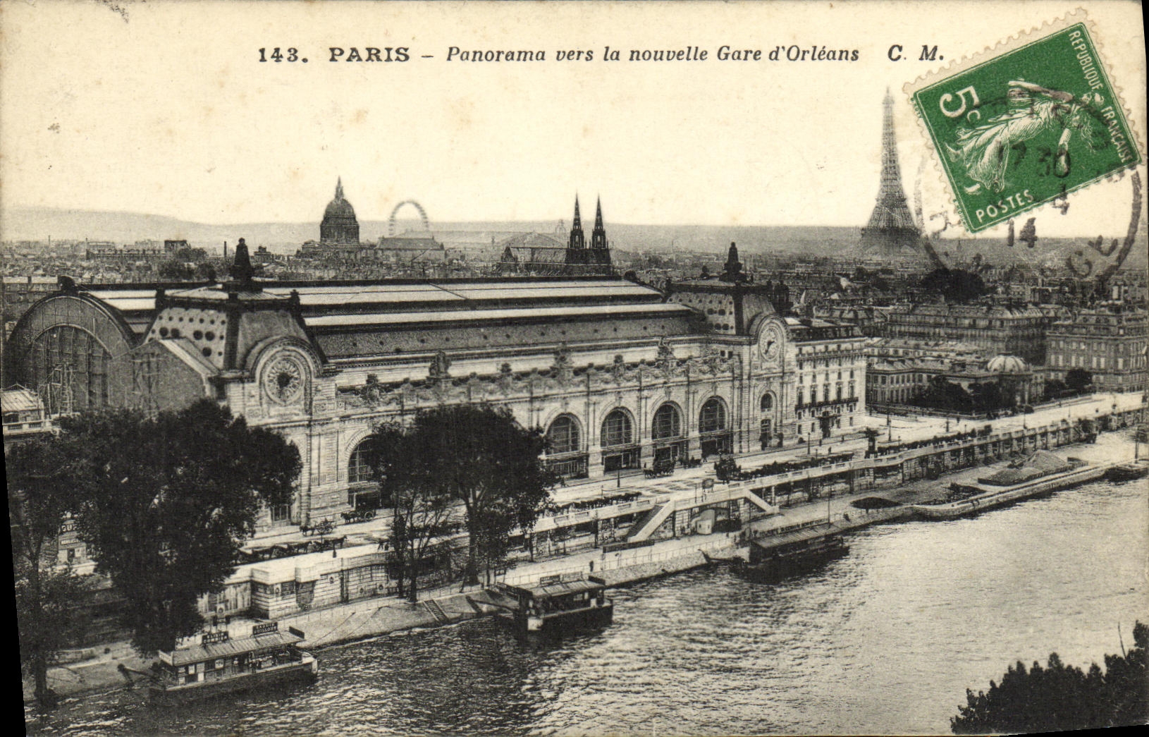 Panorama de Paris de la POSTAL de la VENDIMIA hacia la nueva torre Eiffel de la estacion D Orleans