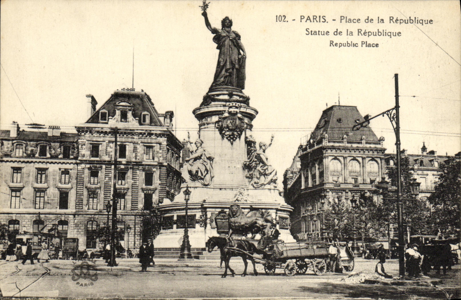 VINTAGE POSTCARD Paris Place Republic Rules of the Republic
