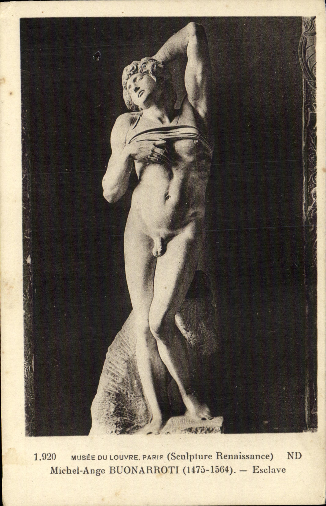 Museo de la POSTAL de la VENDIMIA del esclavo de Buonarroti del angel de Paris Miguel de la lumbrera