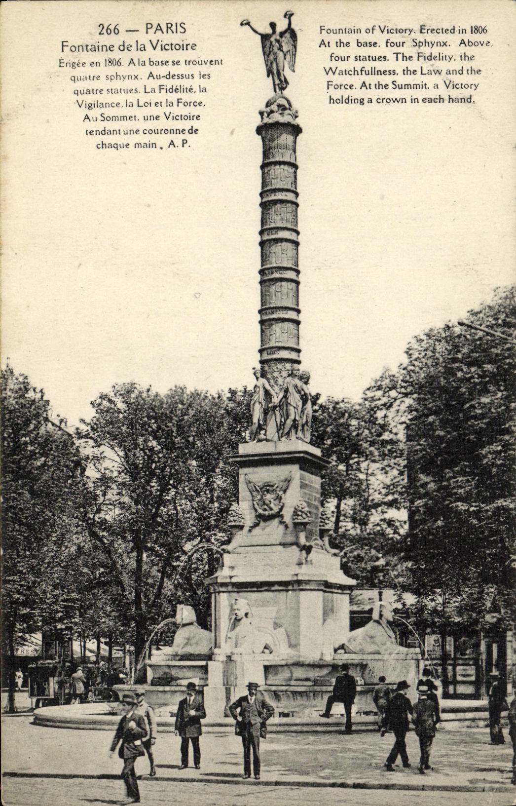 VINTAGE POSTCARD Paris Fountain of the Victoire