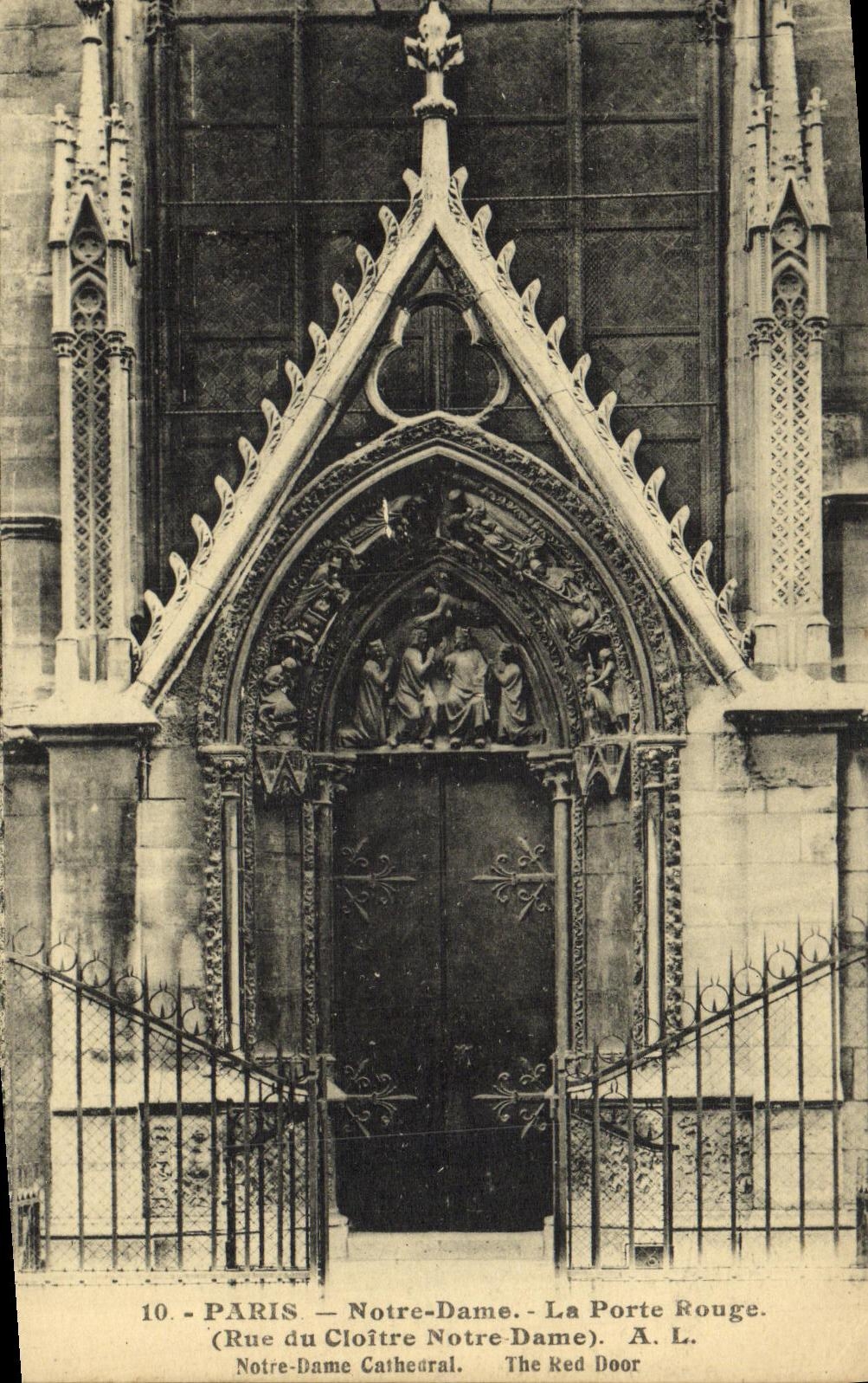 VINTAGE POSTCARD Paris Notre Dame the Red Gate Street of the Notre Dame cloister