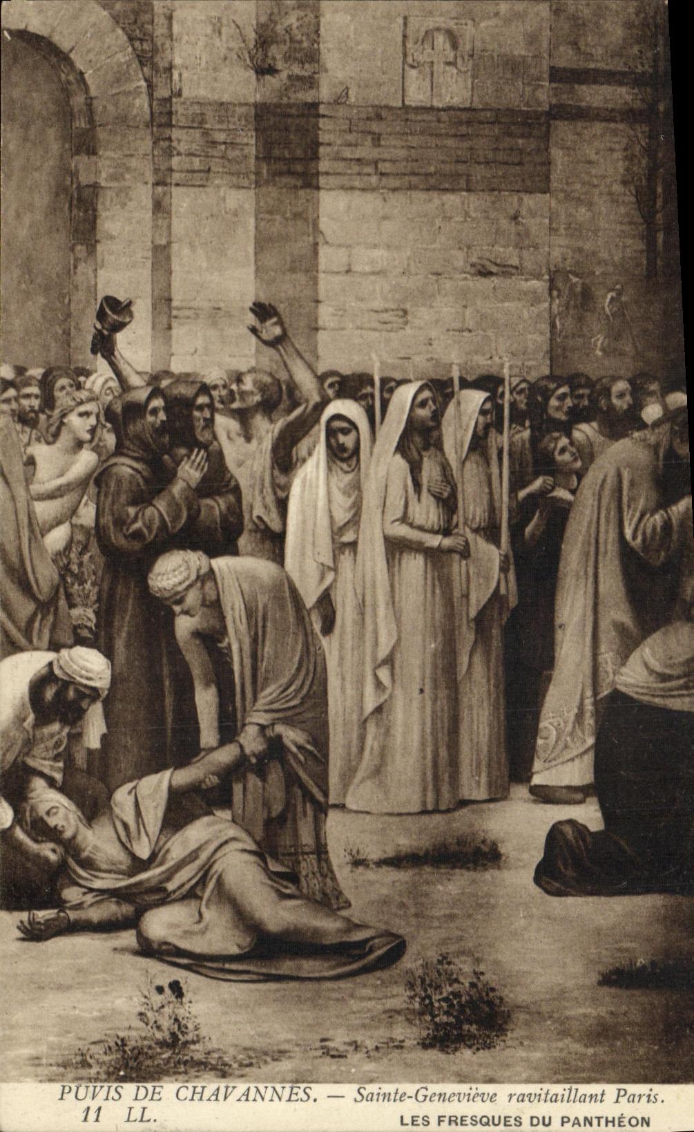 POSTAL Paris Puvis De Chavannes Sainte Geneviere de la VENDIMIA que suministra Paris el panteon