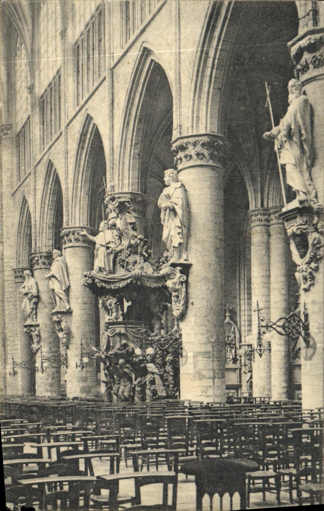 Interior de Bruselas de la POSTAL de la VENDIMIA del co  Gudulia