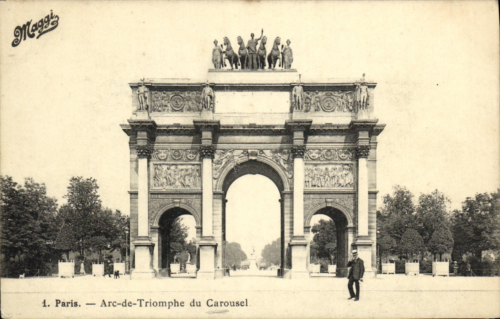 POSTAL Paris de la VENDIMIA Arc de Triomphe del carrusel Maggi