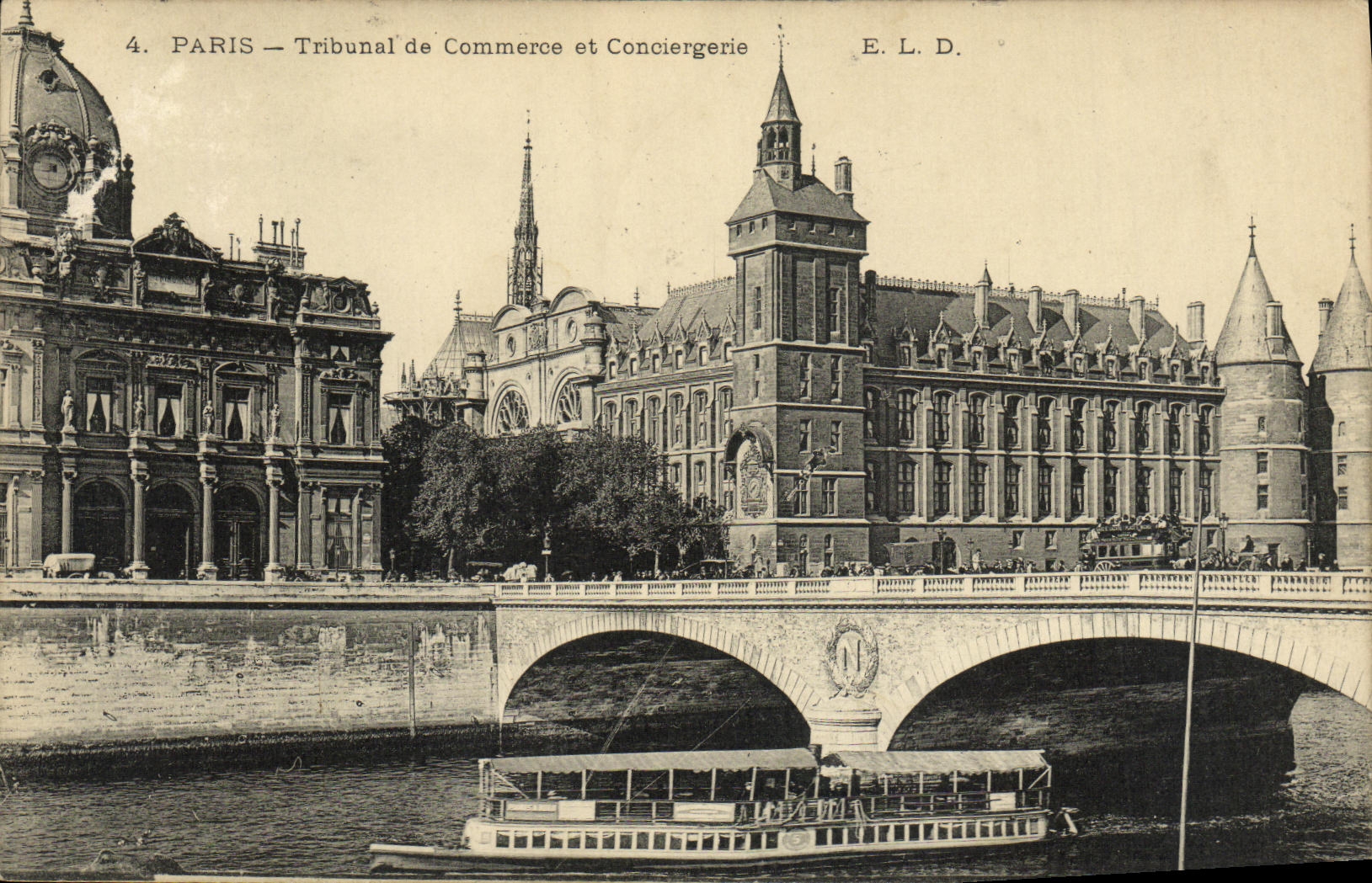 VINTAGE POSTCARD Paris Bankruptcy court and Caretaker s lodge Barge