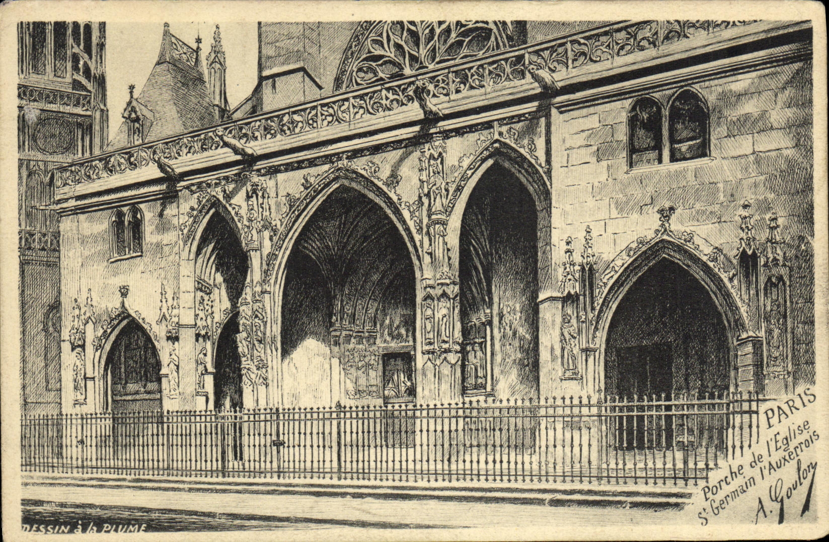 VINTAGE POSTCARD Paris Porch of L church German St L Auxerre native