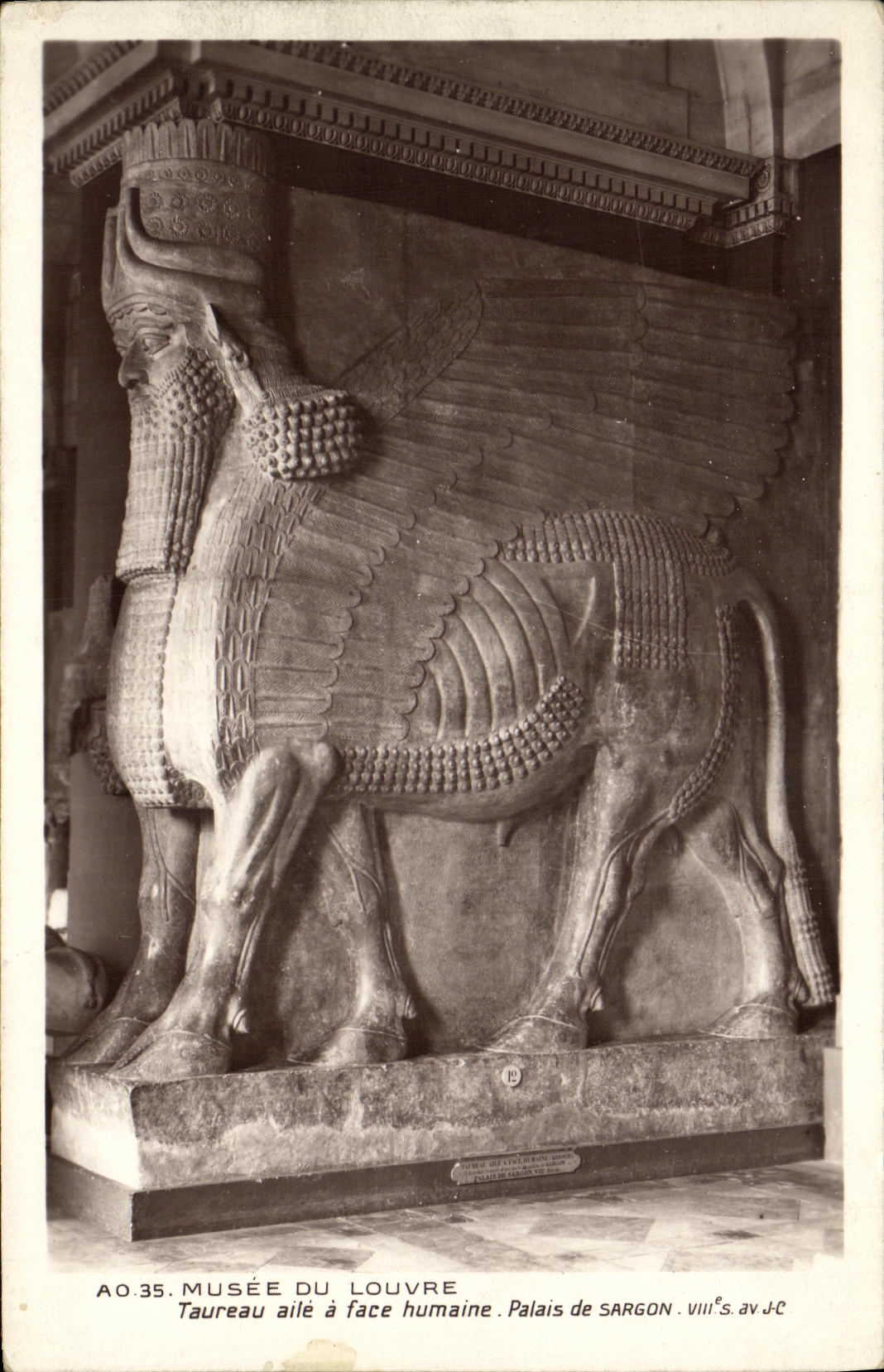 La POSTAL Paris Musee de la VENDIMIA del ala de Taureau de la lumbrera tiene rostro humano Palais de Sargon
