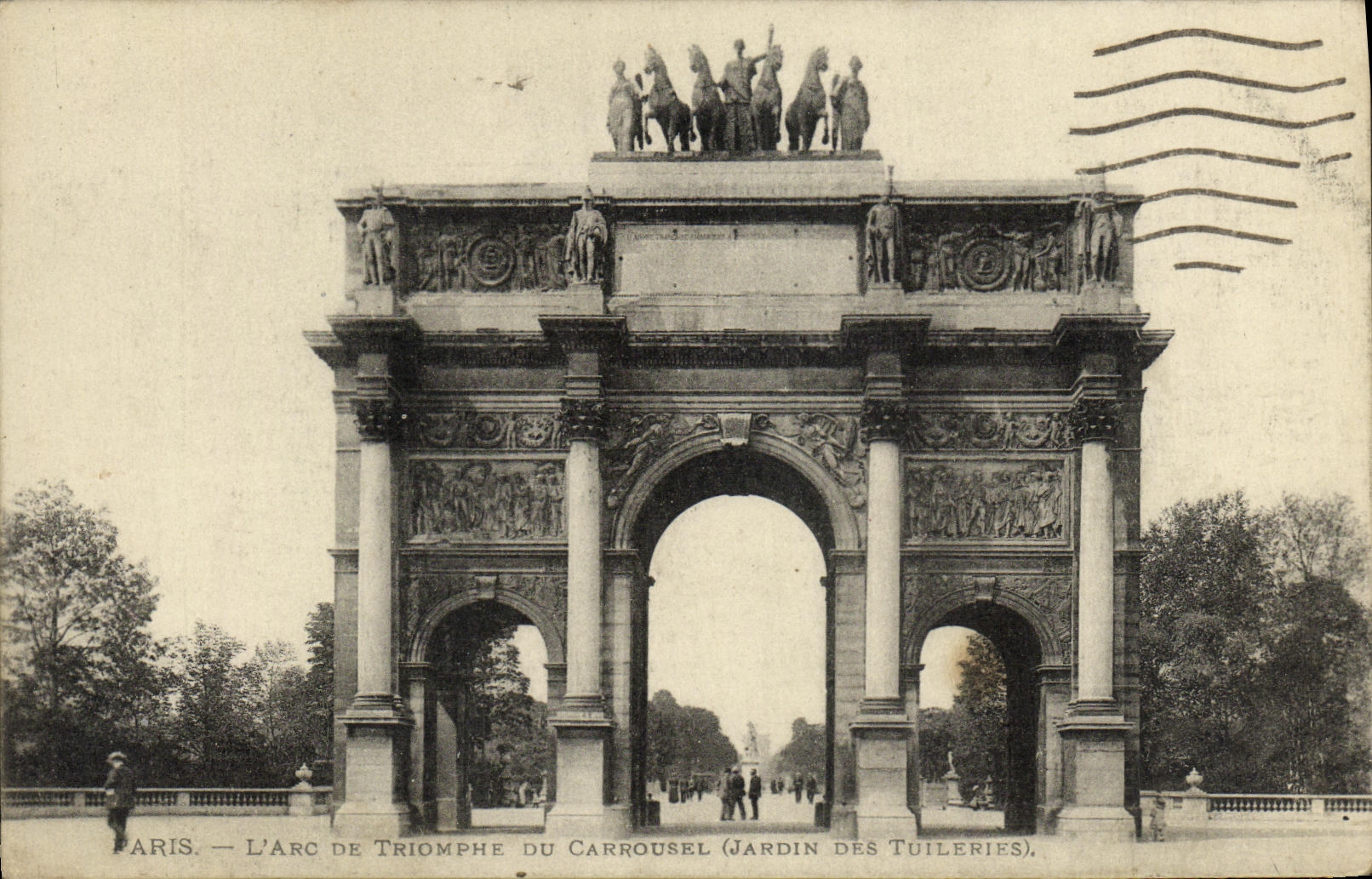 POSTAL Paris L de la VENDIMIA Arc de Triomphe del jardin del carrusel de Tileries
