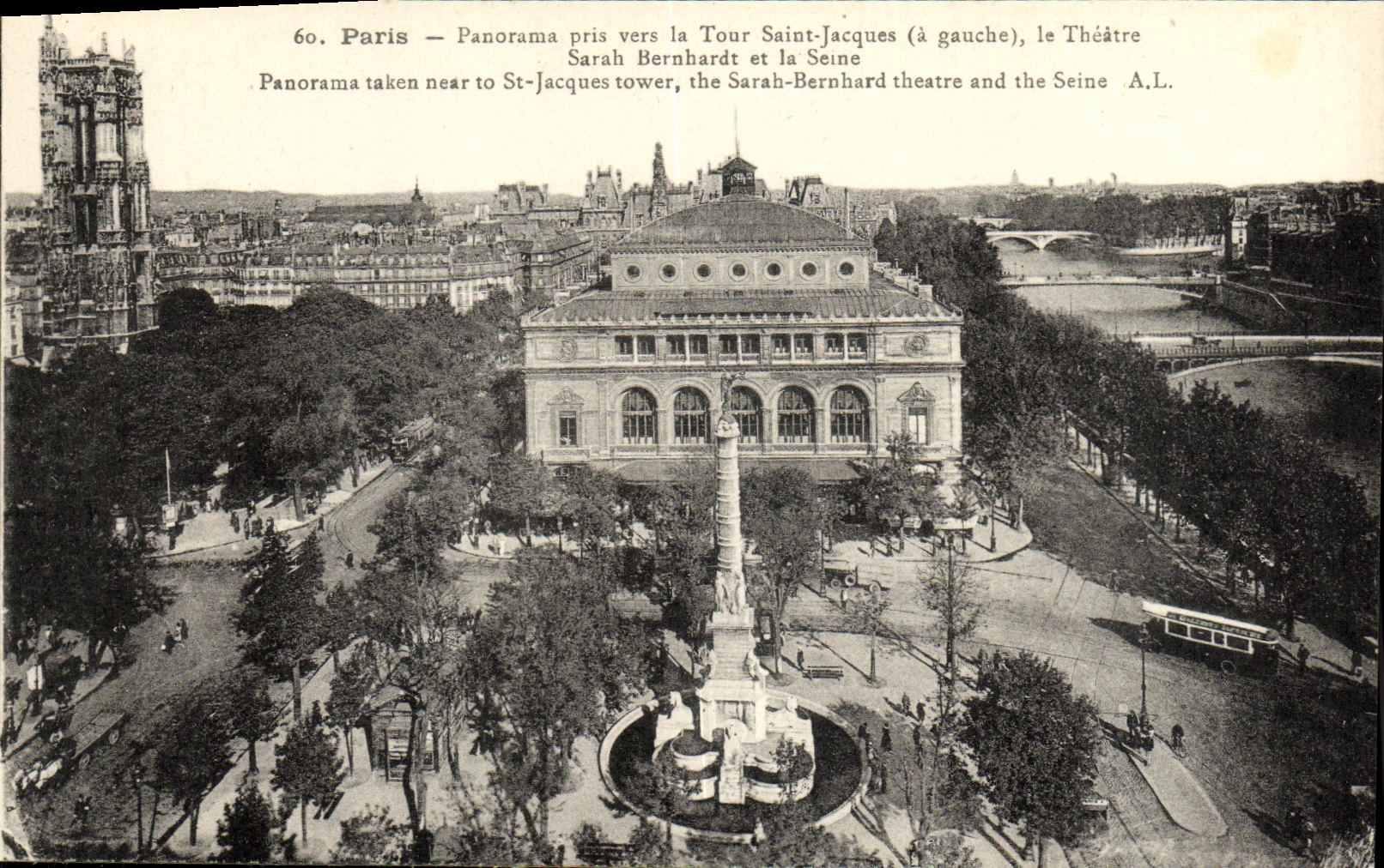 CPA Paris Panorama Pris Vers la Tour Saint Jacques le Theatre Sarah Bernhardt et la Seine