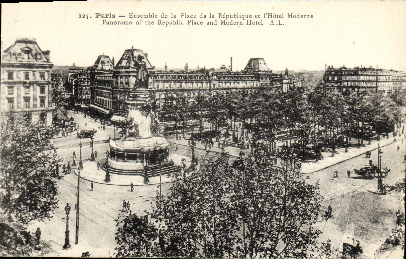VINTAGE POSTCARD Paris Together of the Place of Repnblique and L Hotel Modern