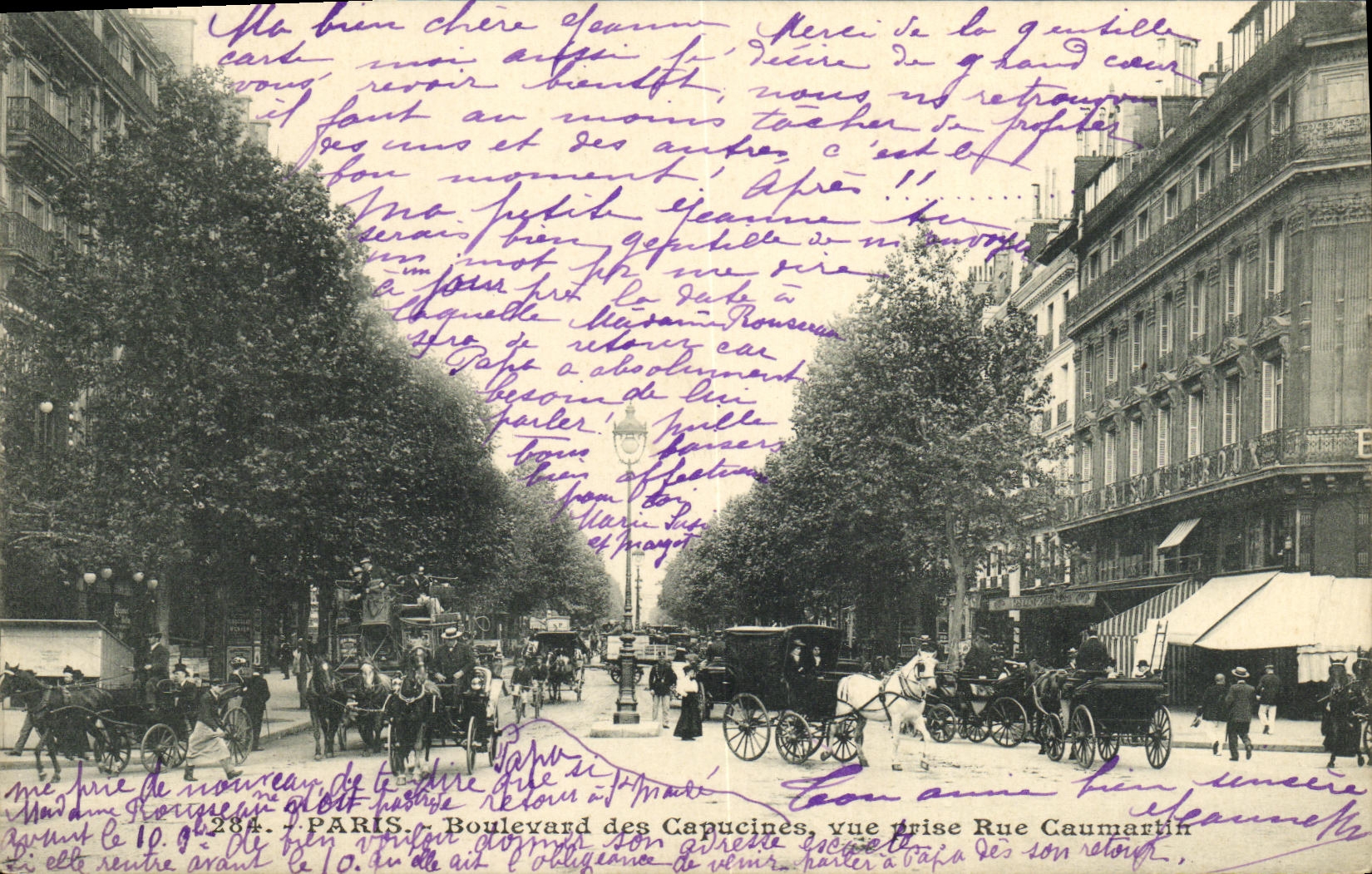 VINTAGE POSTCARD Paris Boulevard of the Nasturtiums Seen from Street Caumartin