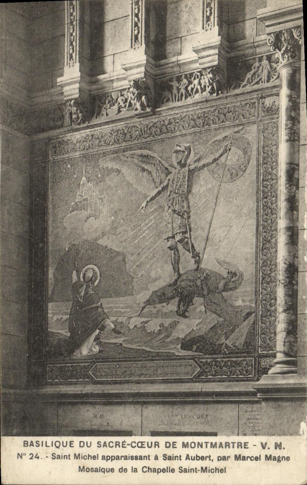 VINTAGE POSTCARD Paris Basilique Of the Sacring Heart De appearing Montmartre Saint Michel has Saint Aubert Marcel Magne