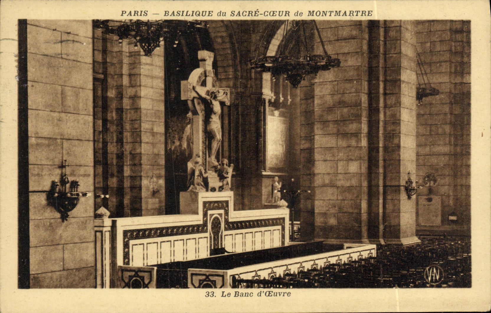 VINTAGE POSTCARD Paris Basilique of the Sacring Heart of Montrmartre the bench D works