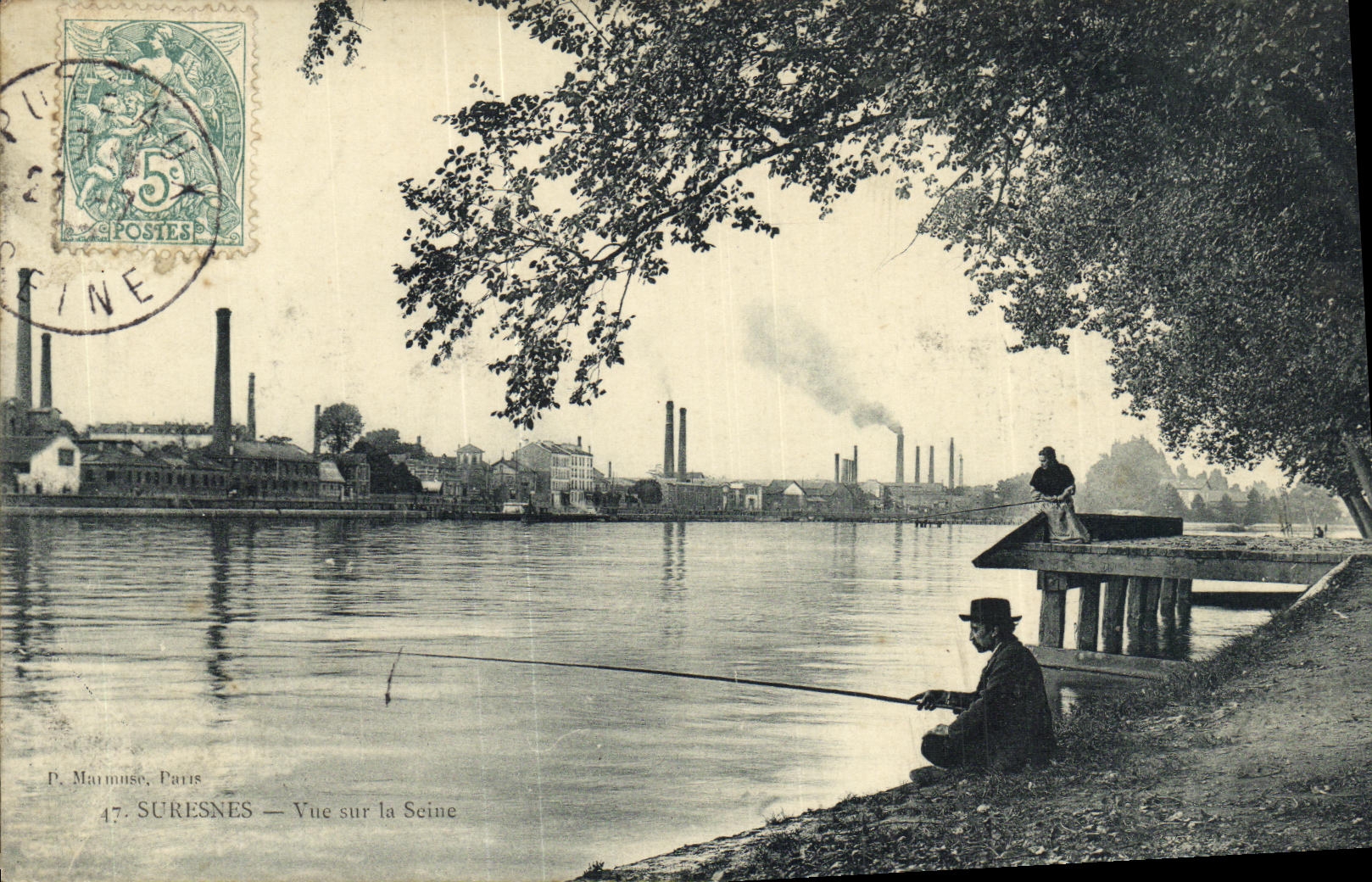 CPA Suresnes Vue sur la Seine Peche Pecheur 