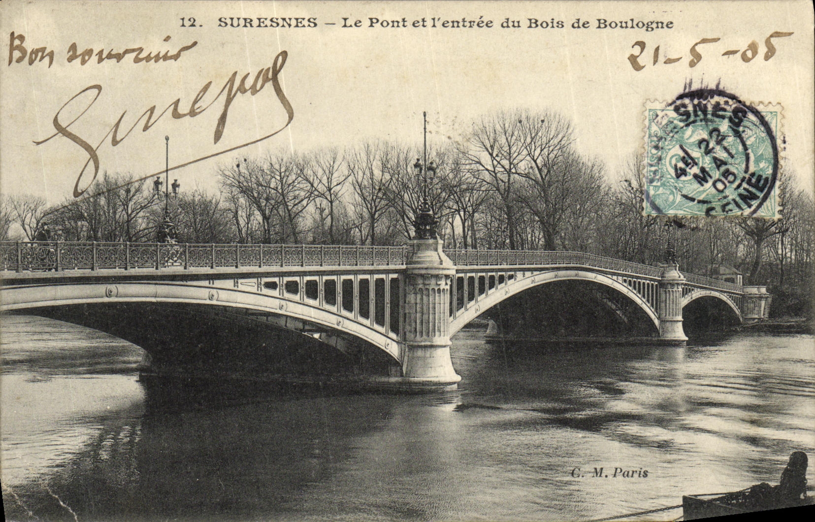 CPA Suresnes Le Pont et L entree du Bois de Boulogne