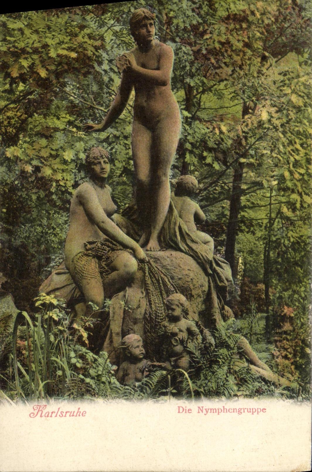 VINTAGE POSTCARD Karlsruhe Die Nymphengruppe