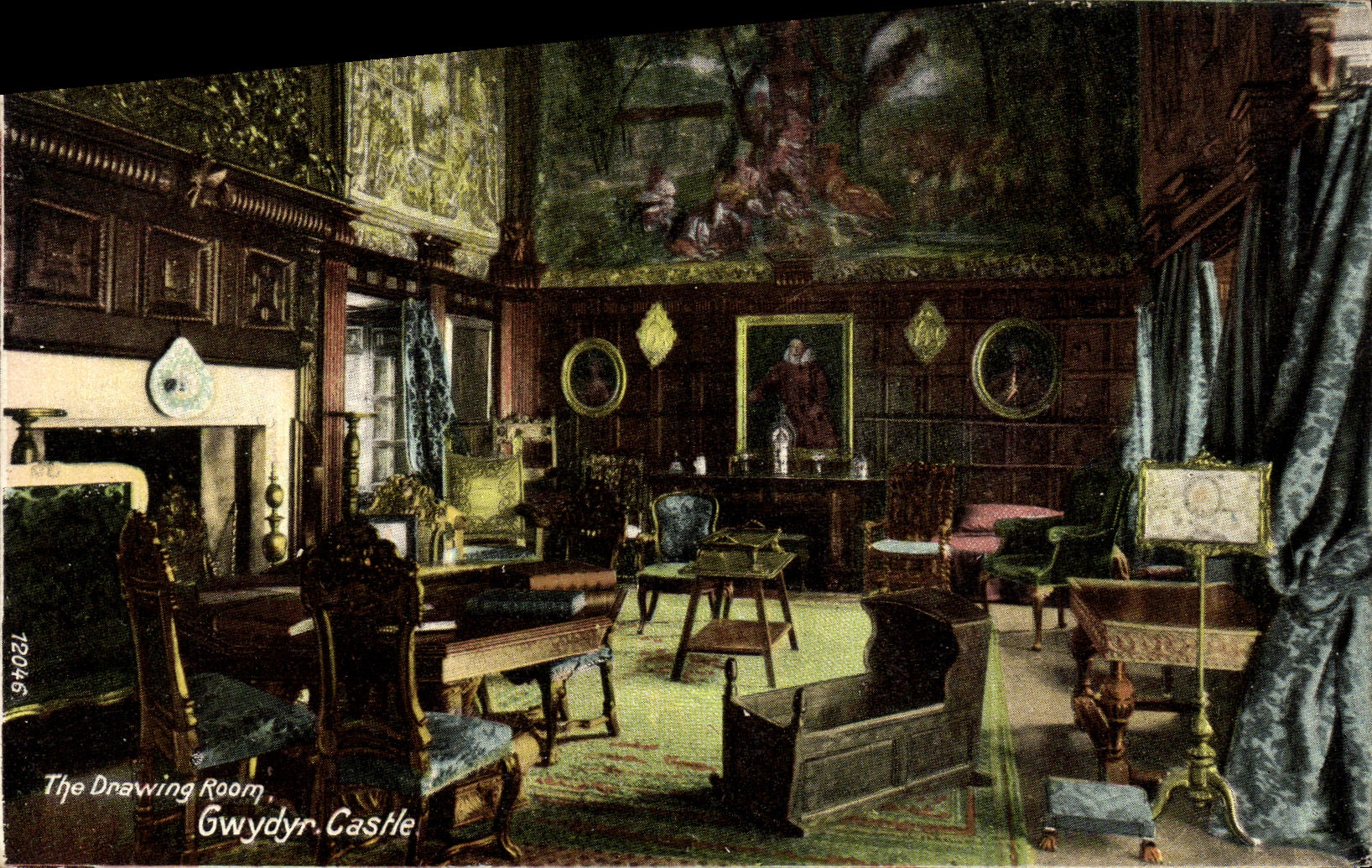 VINTAGE POSTCARD The Drawing room Gwydyr Castle
