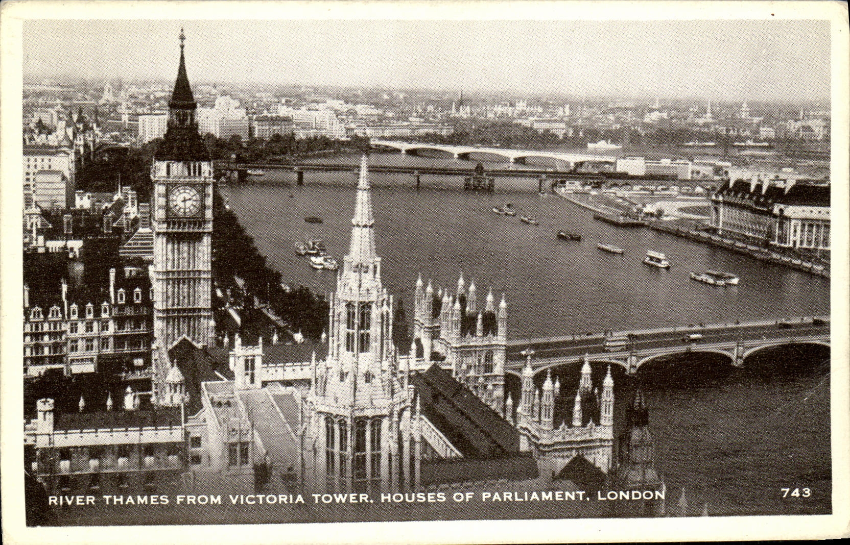 VINTAGE POSTCARD To rivet Thames From Victoria Tower Houses off Parliment London