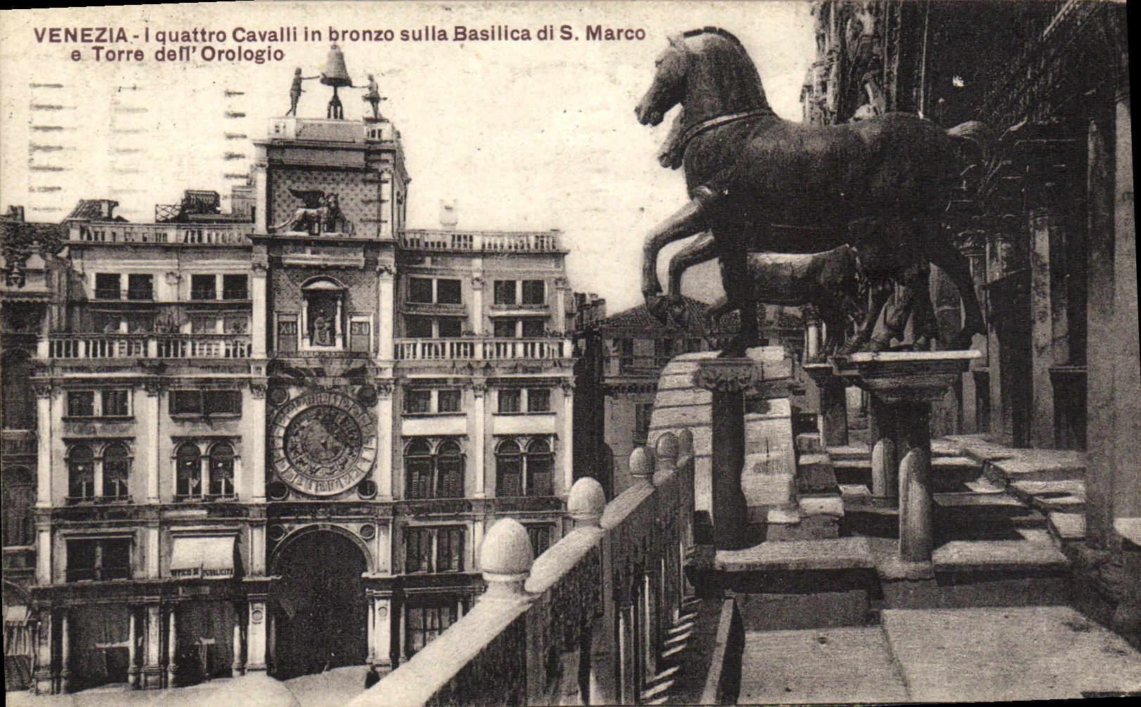 Quattro Cavalli de Venezia I de la POSTAL de la VENDIMIA en el sulla Basilica di S Marco E Torre LED Orologio del bronzo