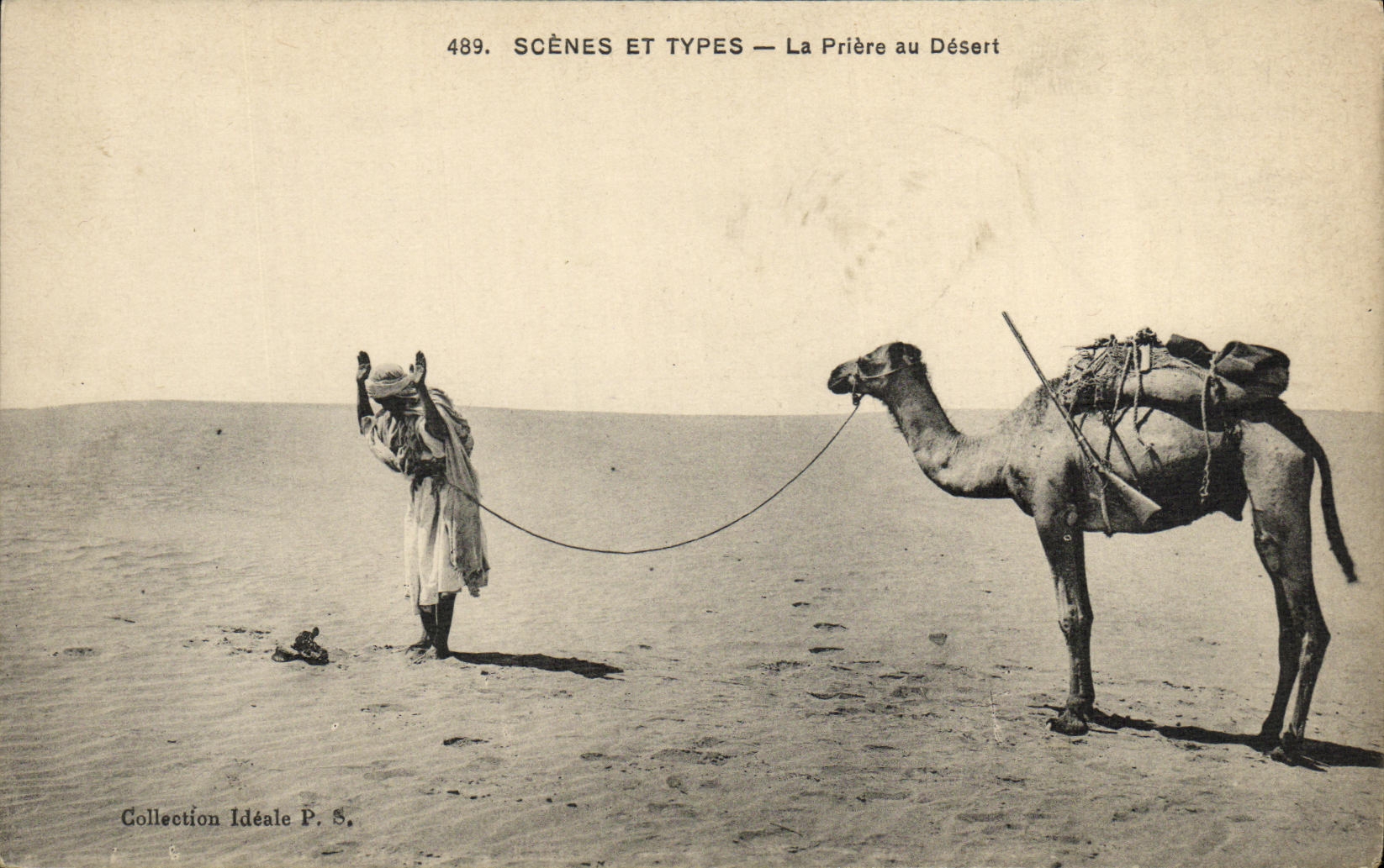 Escenas y tipos de la POSTAL de la VENDIMIA el rezo del camello de los servicios