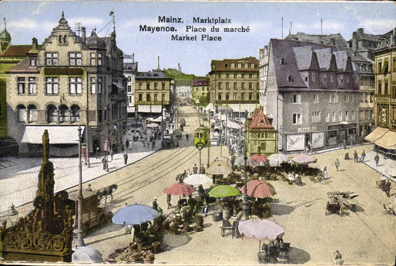 Mercado de los lugares de Maguncia Martoplatz Maguncia de la POSTAL de la VENDIMIA