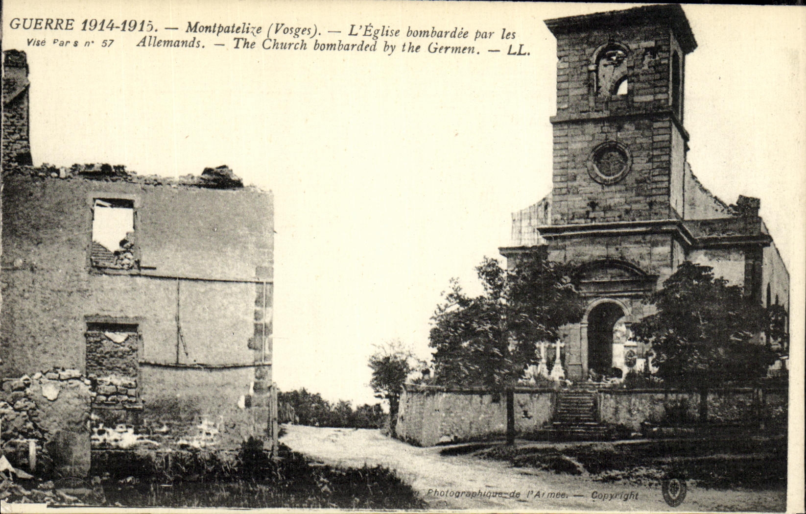 VINTAGE POSTCARD Montpatelize L Bombardee church By German Militaria