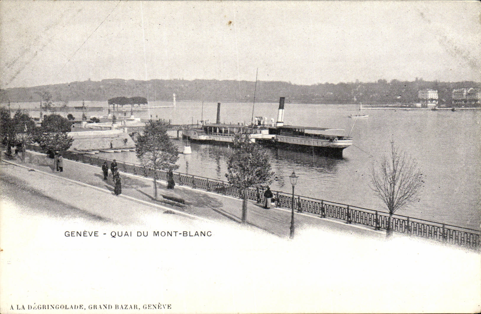 VINTAGE POSTCARD Geneva Quay Of Mont Blanc Boat