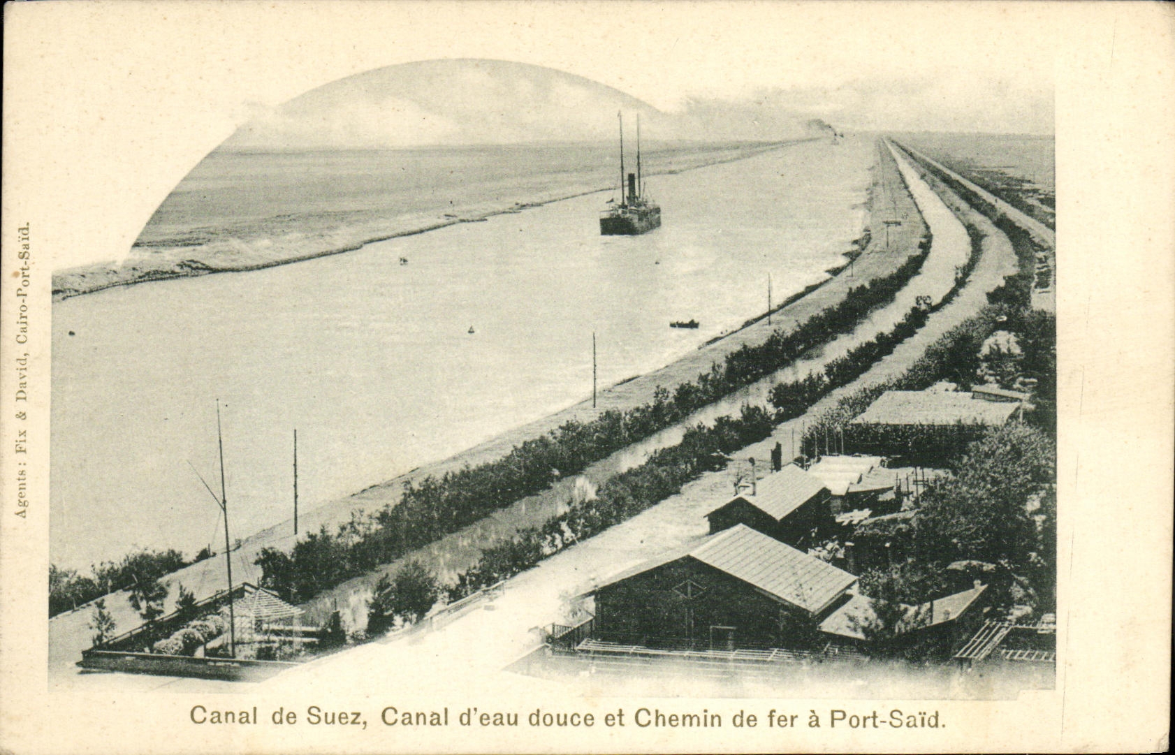 El agua dulce y el ferrocarril del canal de Suez de la POSTAL de la VENDIMIA D tiene Port Saïd Egipto