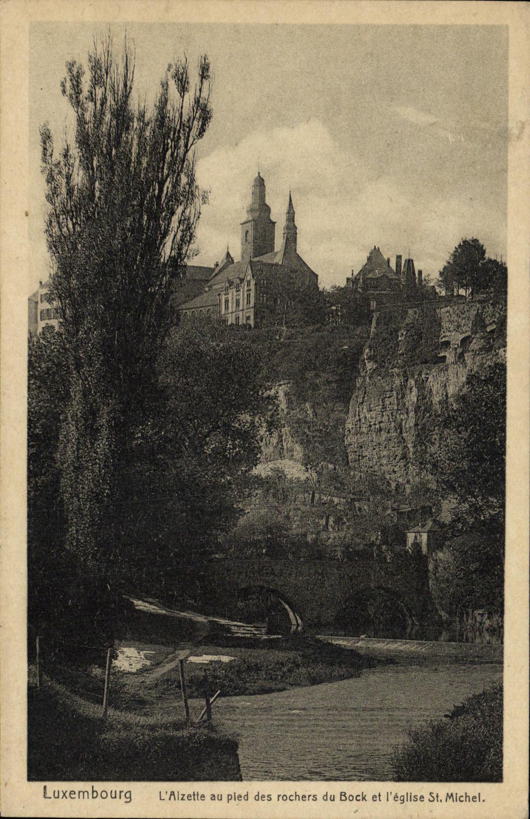 VINTAGE POSTCARD Luxembourg L aizette in Pled of the Rocks of the Glass of bier and L church St Michel