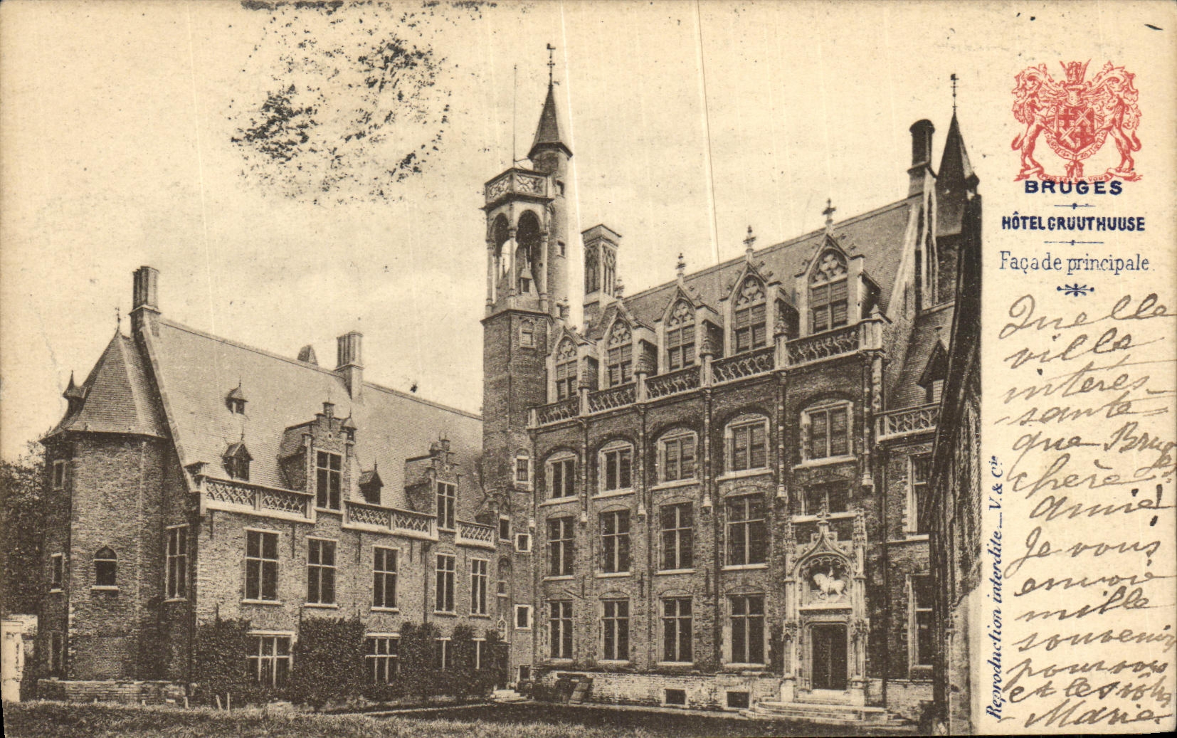 VINTAGE POSTCARD Bruges Hotel Gruuthuuse principal Quay