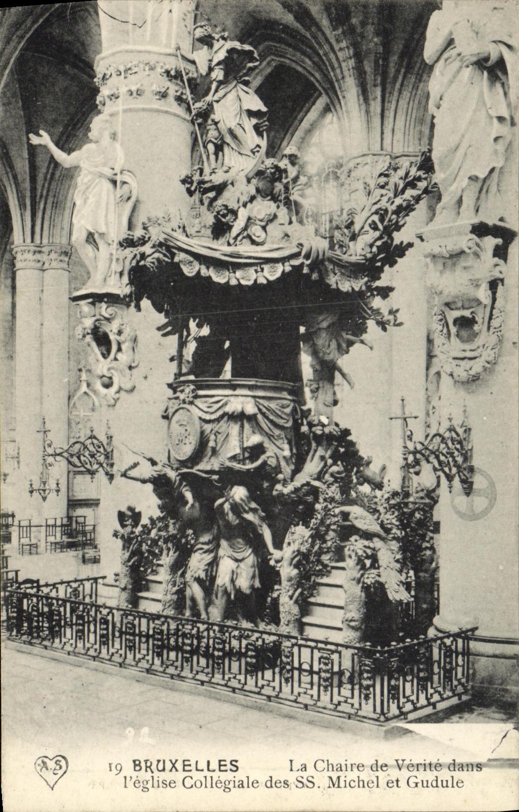 POSTAL Bruselas de la VENDIMIA el púlpito de la verdad en L iglesia colegial del S Miguel y Gudulia