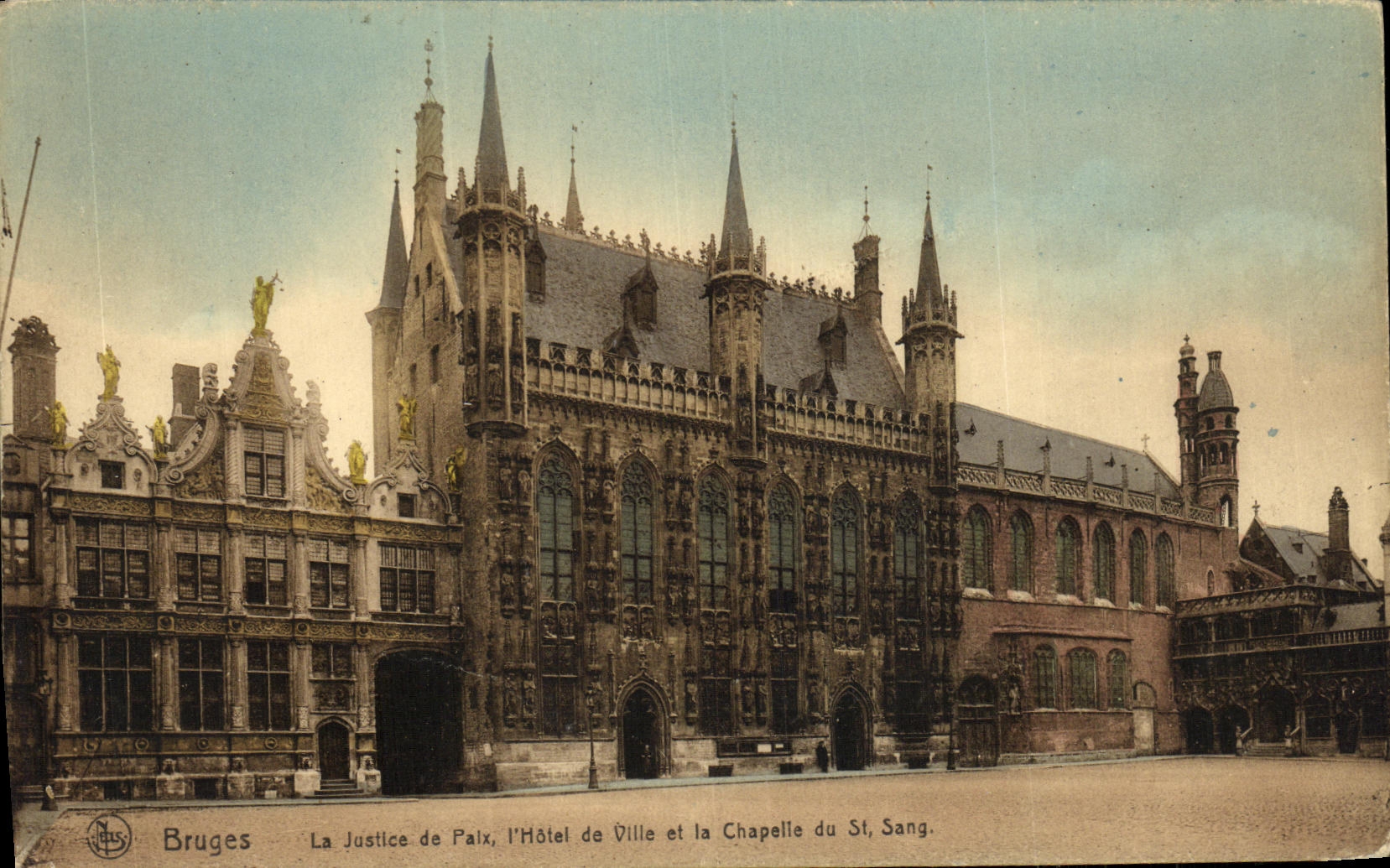 VINTAGE POSTCARD Bruges District court L Town hall and the Vault of St Blood