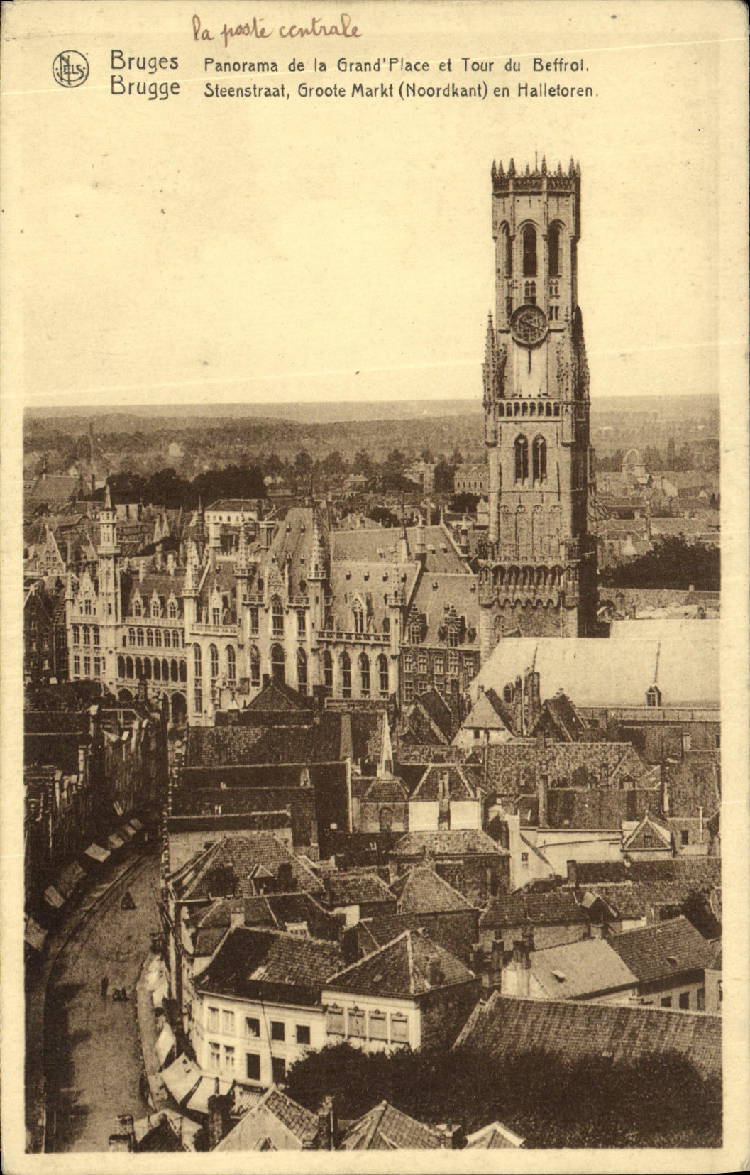VINTAGE POSTCARD Bruges Panorama of Large Places and Turn of Beffrol