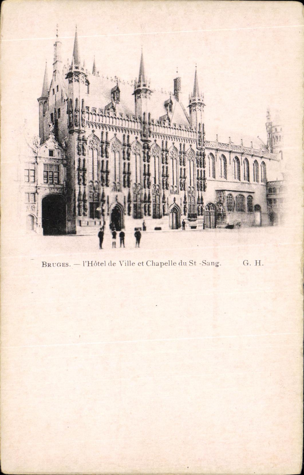 VINTAGE POSTCARD Bruges L Town hall and Vault Of St Blood