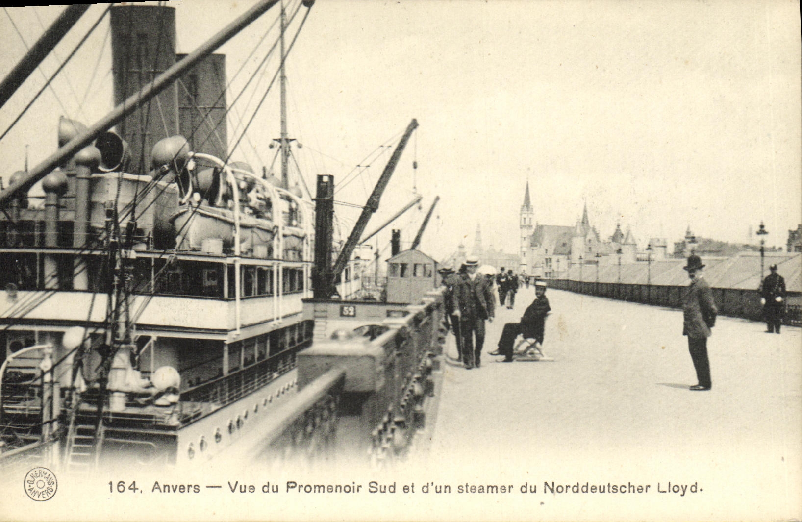 POSTAL Amberes de la VENDIMIA vista del vapor meridional de la  promenade  D del barco de Norddeutscher Lloyd