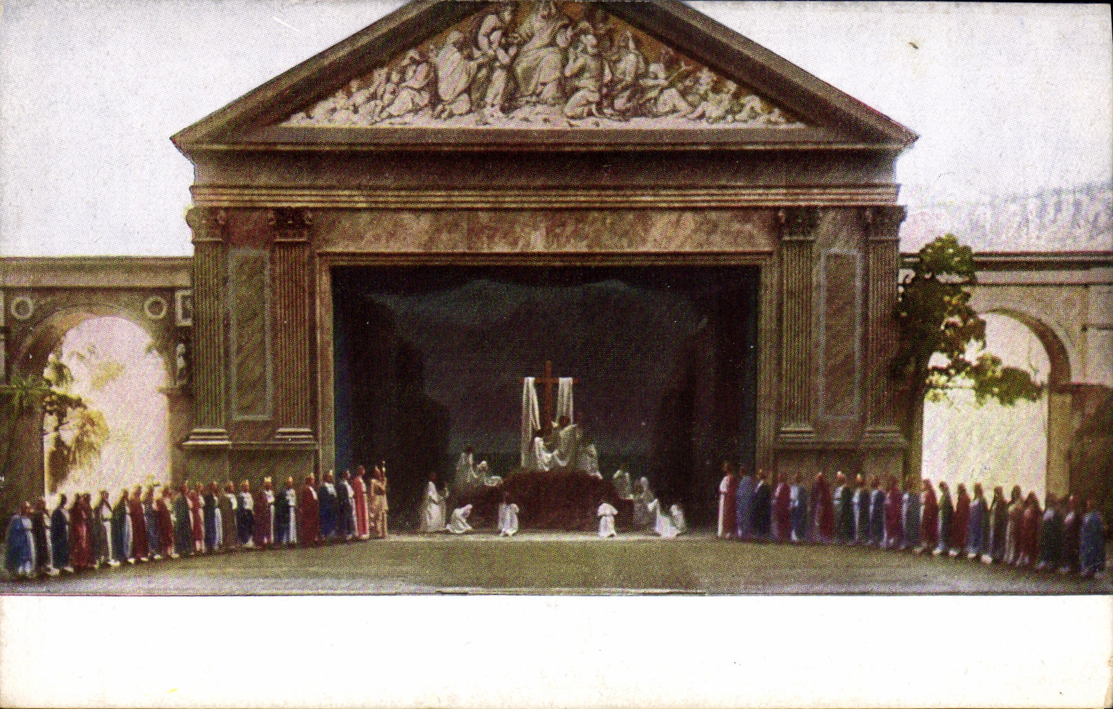 La POSTAL Passionsspiele Oberammergau de la VENDIMIA Verehrung 1922 de Kreuzes puso Chor