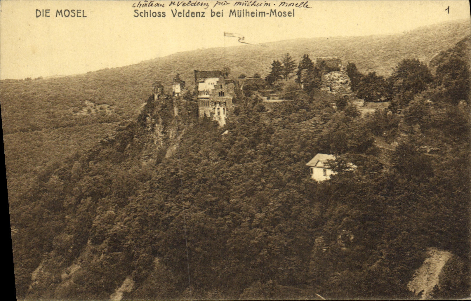 VINTAGE POSTCARD Die Mosel Schloss Veldenz EIB Muiheim Mosel