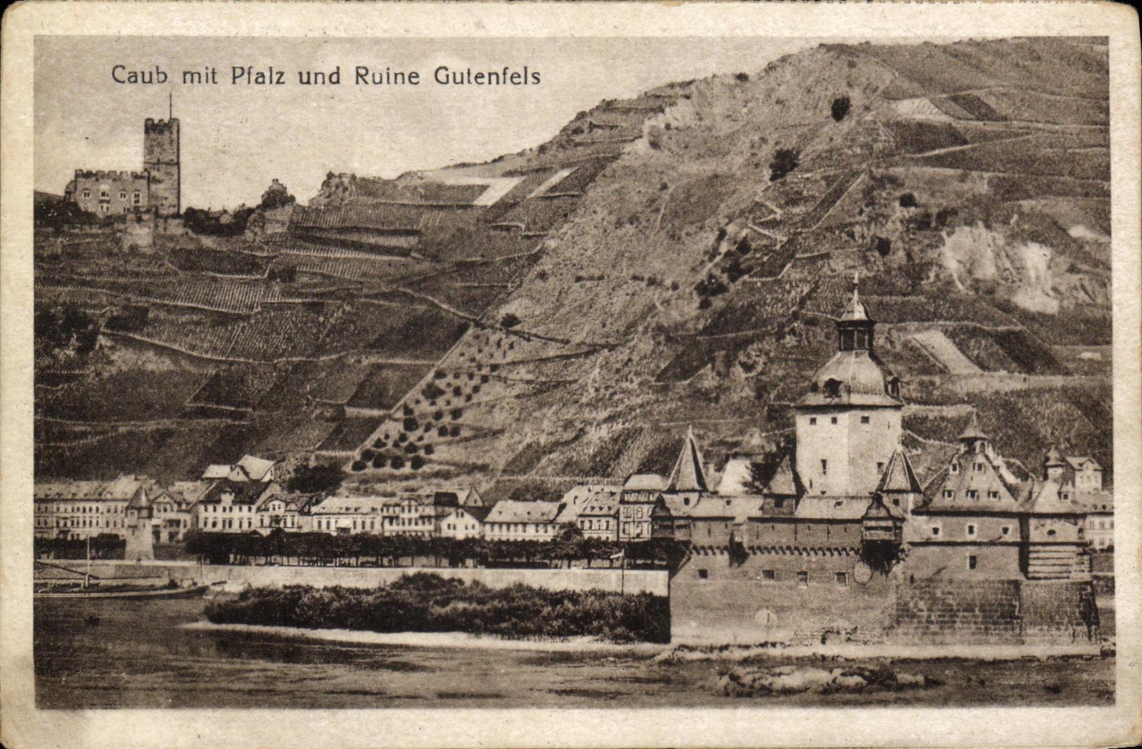 VINTAGE POSTCARD Caub MIT Pfalz Und Ruins Gutenfels