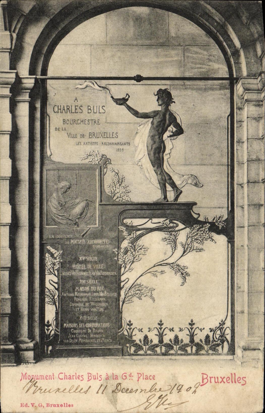 Niveladoras de Charles del monumento de Bruselas de la POSTAL de la VENDIMIA con los lugares de Gd