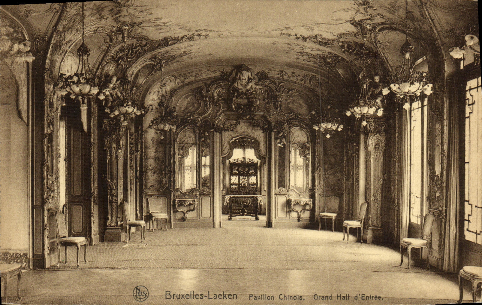 VINTAGE POSTCARD Brussels Laeken the Chinese House Large hall D entered China Clouded