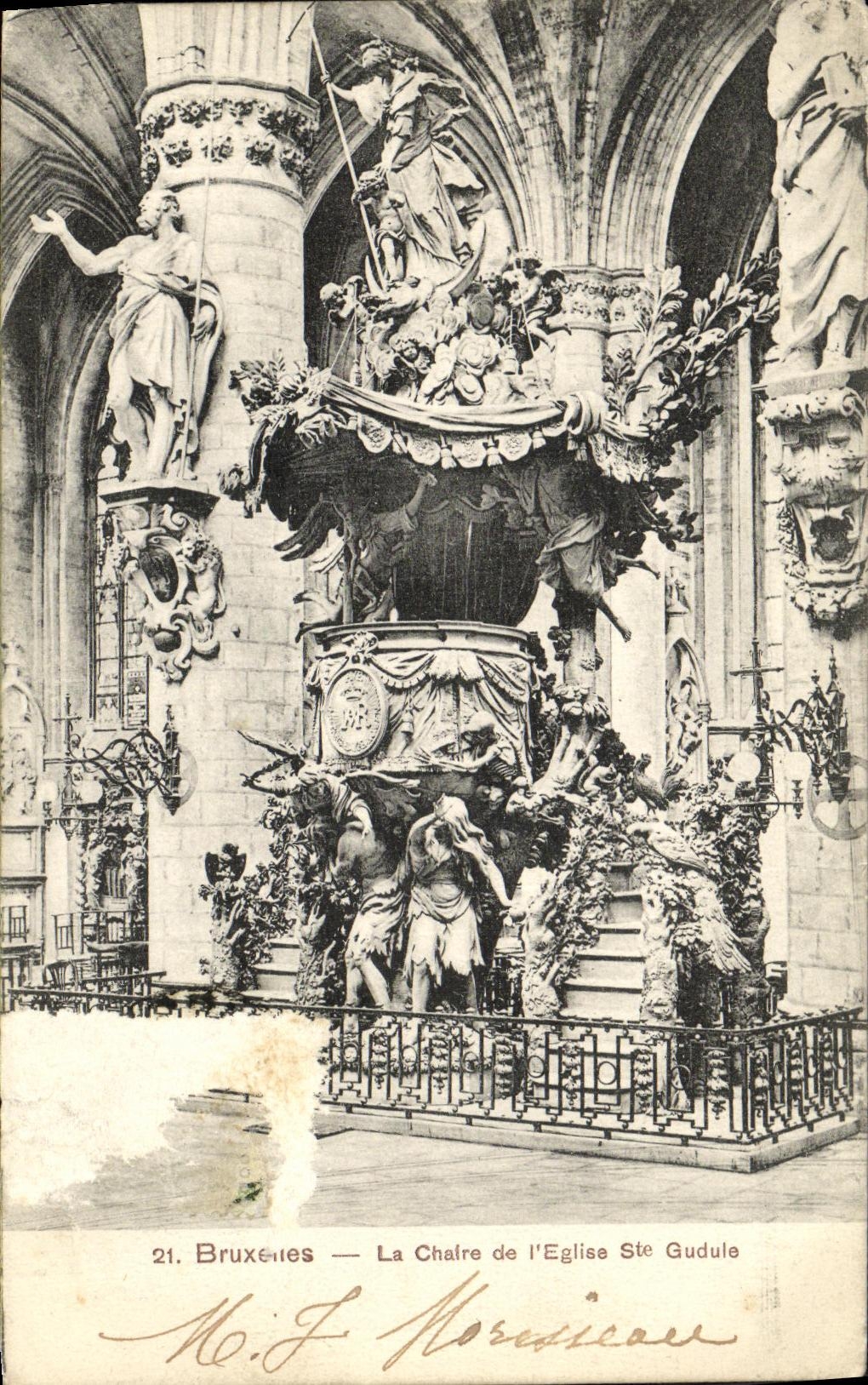 POSTAL Bruselas de la VENDIMIA el púlpito de L iglesia co  Gudulia