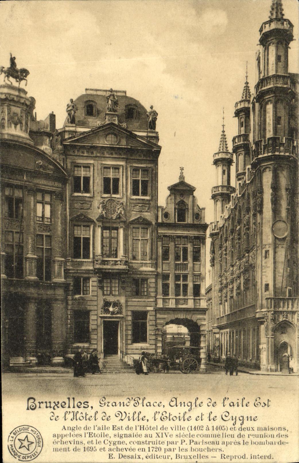 El angulo magnifico de los lugares de Bruselas de la POSTAL de la VENDIMIA de L ala es L ayuntamiento L estrella y el cisne