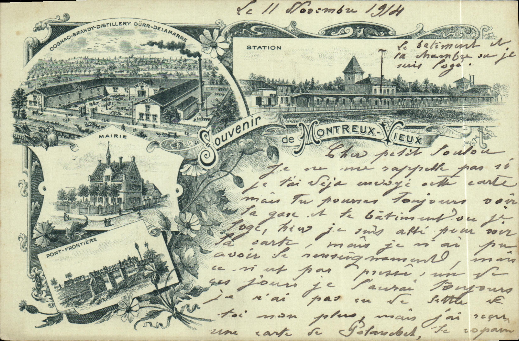 CPA Souvenir de Montreux Cognac Brandy Distillerie Durr Delamarre Station Pont Frontiere Mairie